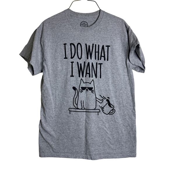 DOM Gray Cat I Do What I Want Graphic Tee Short Sleeve‎ Adult Unisex MEDIUM - Picture 1 of 3